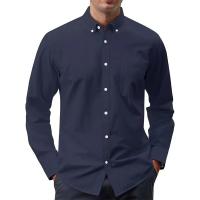 2025 nueva camisa Oxford para hombre, camisas sociales de manga larga de algodón para hombres, blusa vuelta de calidad de color sólido. - details 1