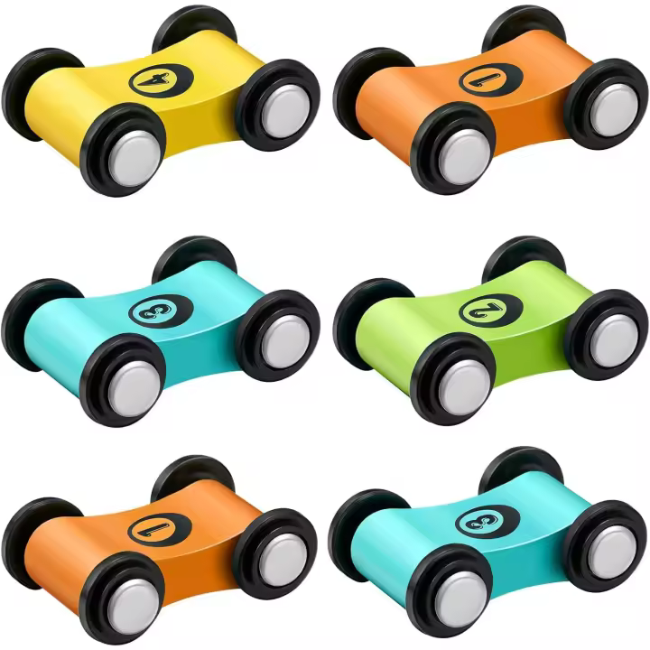 Mini coche de madera de 6 piezas, rampa de pista de carreras, juguete de carreras, juego de vehículos de repuesto - 1