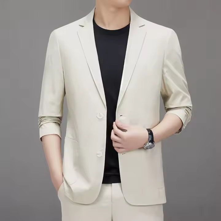 Traje de Algodón con Cuello para Hombres Primavera Otoño Estilo Sencillo Cómodo para Hombres Mayores de Negocios Casual - 1