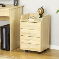 Cajonera de oficina, mueble auxiliar para archivos con 4 cajones, superficie superior de almacenamiento, 4 ruedas y 2 frenos para estudio/oficina, 40x36x65 cm, natural. - details 1