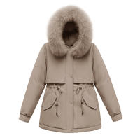 Parka cálida de invierno, abrigo de algodón polar con capucha de piel y bolsillos para clima frío al aire libre - details 7
