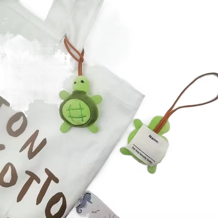 Llavero de peluche de tortuga de dibujos animados divertidos, juguetes suaves, etiqueta de nombre de bolsa, broche de tortuga de peluche, colgante de llave de coche - 1