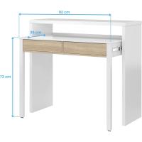 Escritorio Extensible, Mesa Estudio, Consola, Color Blanco Artik y Roble Canadiense, Medidas: 98,5 cm (Largo) x 36-70 cm (Fondo) x 87,5 cm (Alto) - details 5
