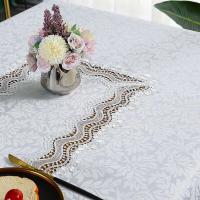 Elegante mesa de comedor con lujosa mantel bordado rectangular, mantel blanco, decoración de boda - details 4