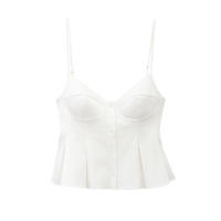 Moda sexy chica caliente casual pequeño plisado popelina halter top blanco - details 0