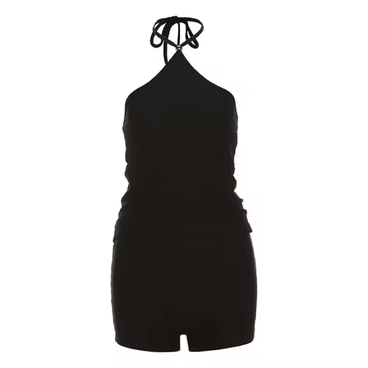 BUNO-Conjunto de 2 piezas de punto para mujer, camiseta sin mangas con espalda descubierta y cordones, pantalón corto de cintura elástica, ropa de calle a juego - 1