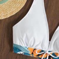 Bikini abierto con estampado de hojas retro en talla grande, conjunto de traje de baño de dos piezas con correas estables para mujer - details 84