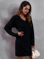 Vestido de Punto para Mujer Cuello en V, Ajuste Suelto, Color Sólido, Moda de Primavera-Otoño 2025 - details 2