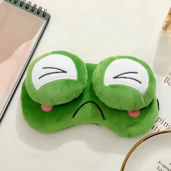 Mascarilla para dormir de felpa de rana, bonita cubierta para ojos para dormir para niños, venda para los ojos encantadora, vendaje para ojos de felpa, viaje para mujeres, siesta relajante cálida - 1