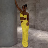 BUNO-Conjunto de 2 piezas de tejido para mujer, camisolas cortas plisadas lisas impresionantes + faldas largas de cintura alta, traje de vacaciones de tendencia femenina - details 50