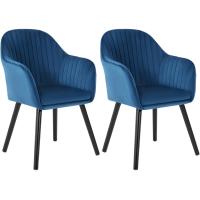 Juego de 2 sillas de comedor nórdicas estilo vintage, tapizadas con reposabrazos en terciopelo, estructura de madera azul BH259bl-2 - details 0
