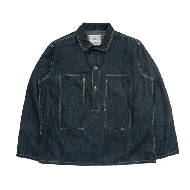 1920s Vintage Ejército de EE. UU. Primavera Verano Azul Denim Uniformes de Trabajo Jersey Suelto Camisa Chaqueta - 1