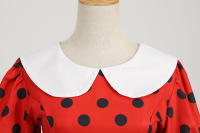 Puff short sleeve polka dot vintage women summer peter pan collar elegant a-line midi party dress - details 5