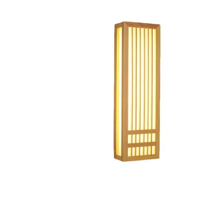 Lámpara de pared Rectangular de madera, candelabros LED japoneses de madera maciza, Art Deco para dormitorio y sala de estar - 1