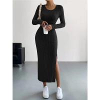 Estilo europeo y americano 2025 nuevo vestido largo de punto de cuello redondo de manga larga mujer - details 6