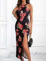 Vestido de alta gama vestido de chica caliente de punto elástico cuello cruzado espalda abierta aberturas cuello colgante vestido qipao - details 4