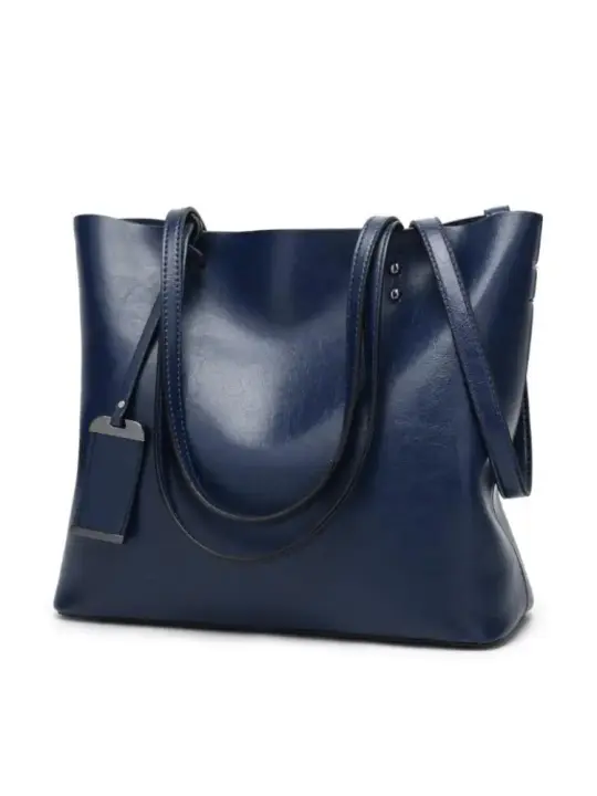 Bolso de cuero encerado para mujer, bolso de hombro con doble asa, sencillo, para compras, 2022 - 1