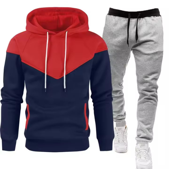 Sudadera deportiva informal para hombre, traje ajustado con costuras de Color de contraste, moda juvenil - 1