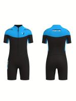 Traje de neopreno con bloqueador de color para niños, Traje corto con cremallera frontal, Traje de neopreno para surf y natación - details 3