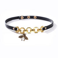 Collar Choker de Cuero PU con Diseño de Abeja Retro Gargantilla con Cadena y Detalle de Insecto - details 3