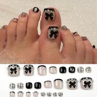 Juego De 24 Piezas Uñas Postizas De Acrílico Con Borde Blanco Y Flor Artísticas Para Pies Uñas Press on Removibles Para Fiestas - details 12