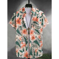 Camisa casual de manga corta con botones de albahaca rosa para hombre, playa con camisa estilo hawaiano - details 5