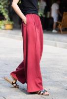 Pantalones de pierna ancha sueltos con cintura elástica de lino para mujer moda coreana informal 2025 - details 3