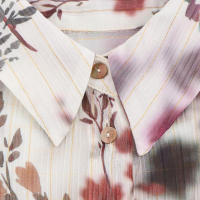 TRAFZA mujer 2025 primavera elegante blusa con estampado de flores solapa decorativa metálica manga larga puño con volantes camisas de moda - details 6
