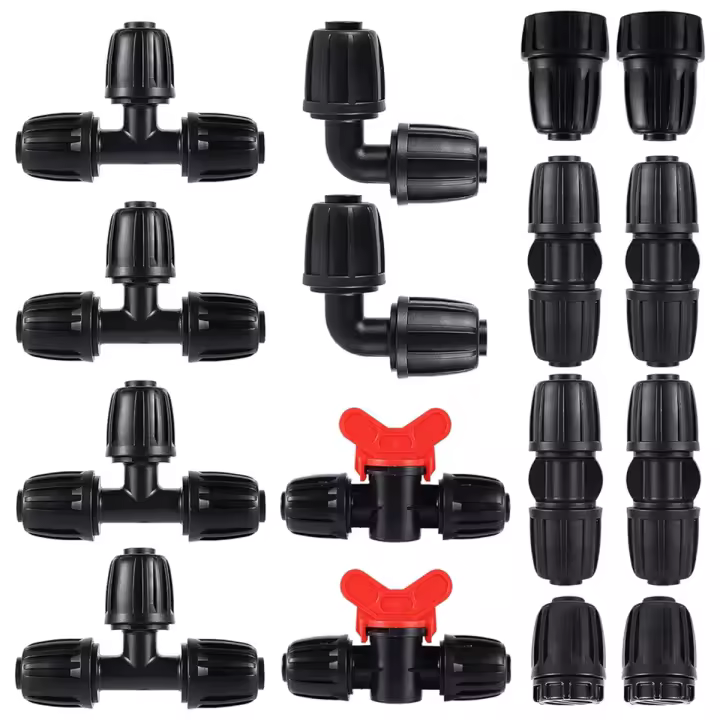 Kit de accesorios de tubería de riego de PE de 16mm, juego de 16 piezas para válvula en T de manguera suave de 4mm, conector en T reductor de 6 vías - 1