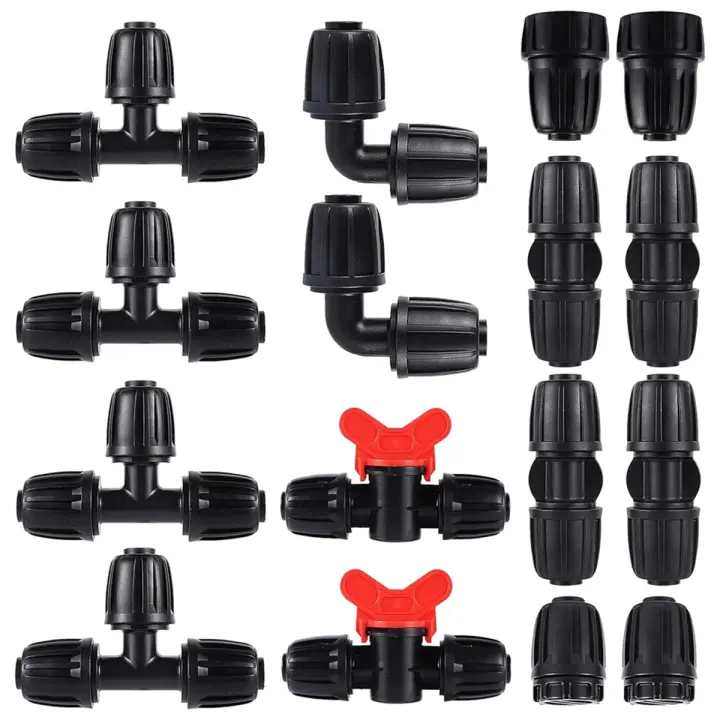 Kit de accesorios de tubería de riego de PE de 16mm, juego de 16 piezas para válvula en T de manguera suave de 4mm, conector en T reductor de 6 vías - 1