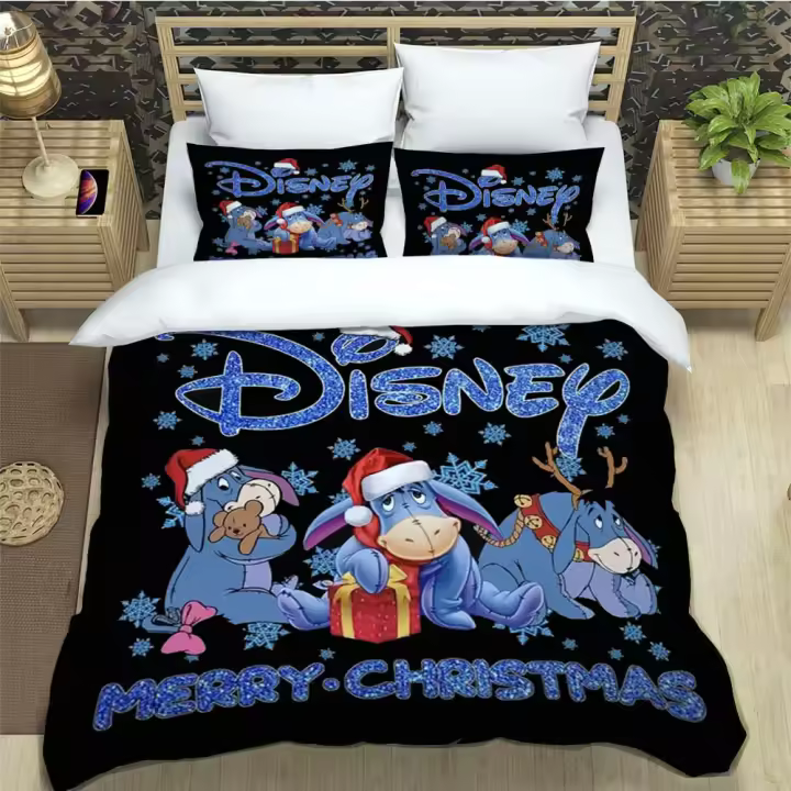 Exquisito Conjunto de Ropa de Cama de Dibujos Animados Eeyore Cubierta de Edredón, Cojín de Comodidad, Funda de Cama Regalo de Cumpleaños de Lujo - 1