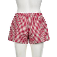 Pantalones cortos básicos cómodos e informales sueltos con botones de cintura elástica tejidos a rayas de verano para mujer - details 21