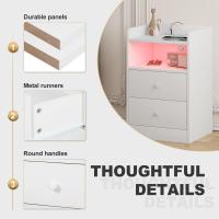 Estación Carga y Luz LED, Mesa Auxiliar con Enchufes, Puertos USB, Mesa Noche Mara con Cajones, 40x35x64 cm, para Dormitorio, Blanca, NTS07ws - details 6