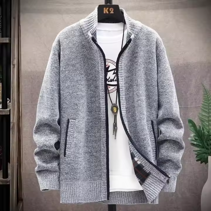 Cárdigan de punto de invierno para hombre con cuello grueso, informal y a la moda. - 1