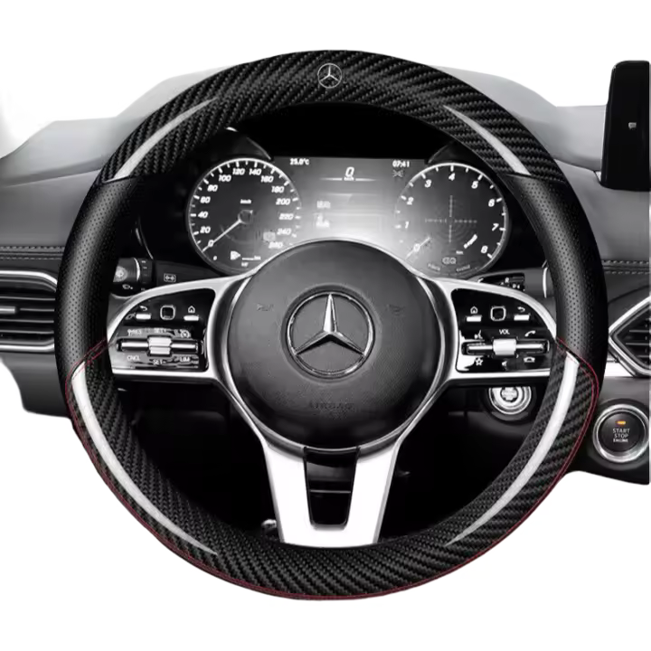 Cubierta de cuero para volante de coche, fibra de carbono, 15 ", 38cm, para Mercedes Benz - 1