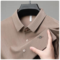 25 Nuevo verano Anti arrugas Casual Polo Business Camisa de manga corta a rayas verticales para hombres - details 14