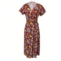 Vestido Maxi Floral Elegante con Cuello en V - Estilo Chic de Verano con Cinturón, Tela Tejida Durable y de Fácil Mantenimiento - details 9