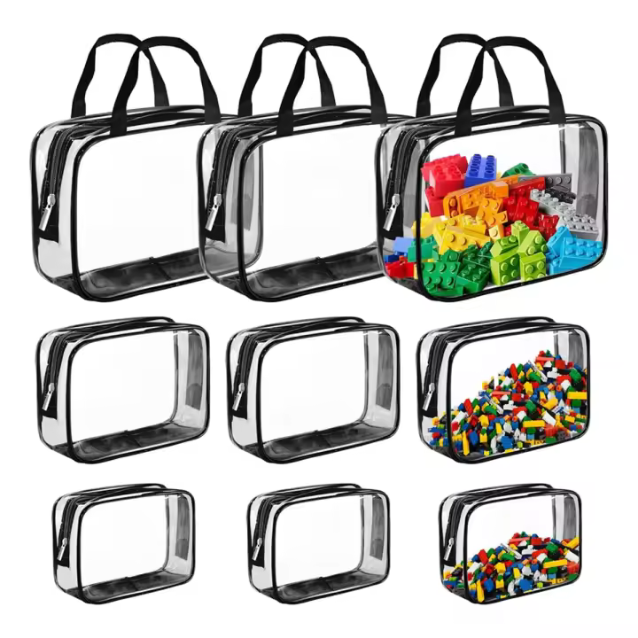 Bolsas transparentes de PVC para almacenamiento de juguetes, bolsas de aseo impermeables con cremallera para niños, bolsas organizadoras de juguetes para bloques de construcción, 9 Paquetes - 1