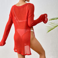 Vestido transparente de manga larga para la playa, top tipo túnica transparente de malla para mujer, traje de baño ligero de verano - details 17