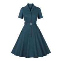 Vestido Corto de Verano Vintage Hepburn Moda Casual para Mujeres Estilo Retro Navy Blue - details 1