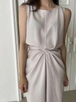 Vestido Vintage de moda versión coreana para mujer, Túnica de verano para oficina madura, sin mangas, Color sólido, temperamento, Vestido suave - details 3
