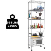 Estantería de Alambre de 6 Niveles con Ruedas Altura Ajustable, Resistente, Gancho para Baño, Cocina, Garaje, Dormitorio Plateado - details 7