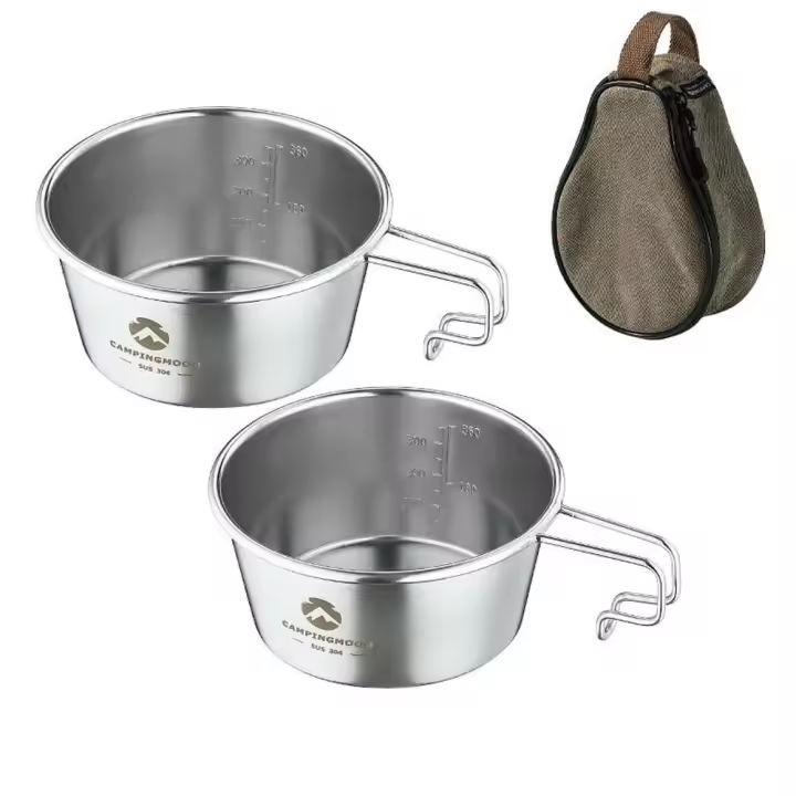 Moon-450ml Sierra Bowl, Villa de acero inoxidable para exteriores, taza portátil para acampar, senderismo, utensilios de cocina para picnic con bolsa de advertencia - 1