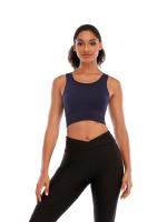 Top corto de manga corta para mujer, camisa deportiva de Yoga, Color Azul Marino - details 0