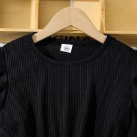 Vestido de punto negro con cinturón y estampado de gasa, vestido de estilo vintage a la moda para niñas, ropa de bautismo saliente diaria - details 3