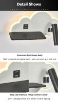 TOMAXIN lámpara de pared LED Cloud, foco de lectura de cabecera, Simple, dormitorio, estudio, Hotel, lámpara de pared con estante giratorio - details 10