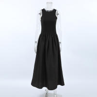 Estilo francés cuello redondo sin mangas Patchwork invierno nuevo vestido largo mujeres moda elegante viaje - details 15