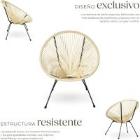 Conjunto de 2 Sillas Jardín Exterior Estilo Acapulco, Conjunto Sillas Terraza de Acero, Resistente a Intemperie, Hilos de Polietileno y Topes en Patas, Hasta 120kg, Interior/Exterior - negro - details 11