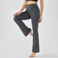 Pantalones de entrenamiento elásticos de yoga de cintura alta para mujer, pierna ancha, acampanados, color sólido, para Fiess - details 30