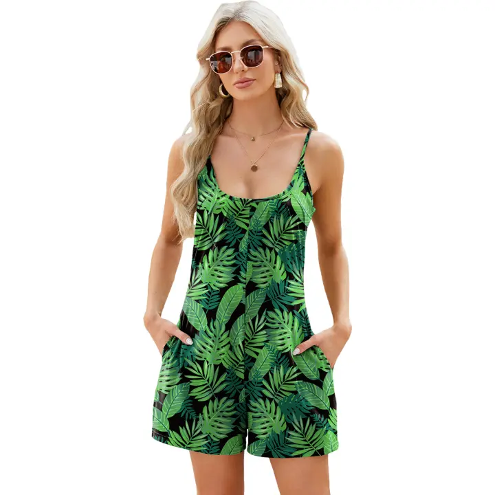 Monos de tirantes para mujer, pantalones cortos casuales, monos holgados con bolsillos abiertos - 1